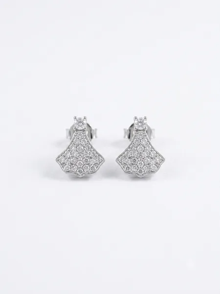Elegant Fan-Shaped Pave Diamond Stud Earrings