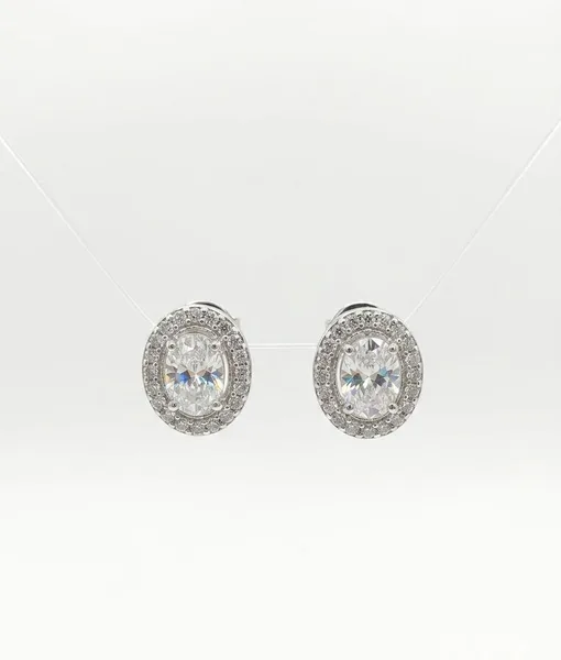 Classic Oval Halo Diamond Stud Earrings