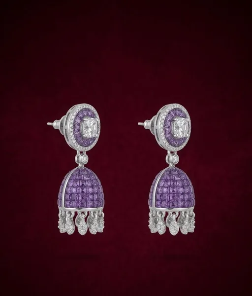 Royal Amethyst & Diamond Illusion Jhumki Earrings