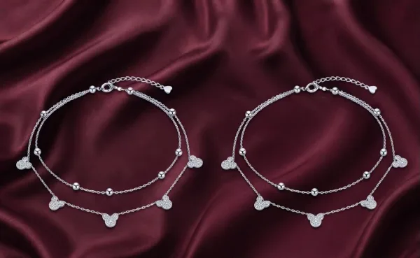 Silver Double-Layer Mickey Charm Anklet