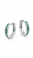 Silver Leaf & Green Stone Mini Hoops