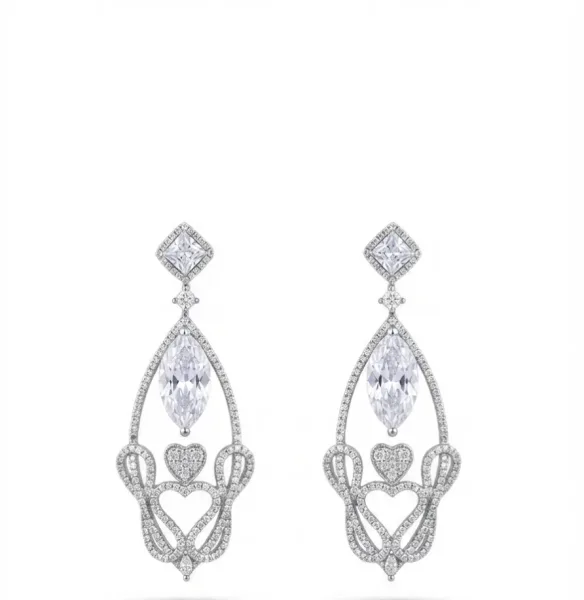 Royal Diamond Heart Drop Earrings