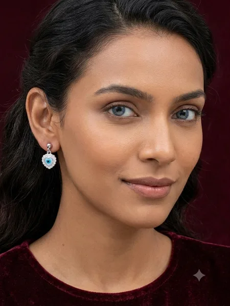 Heart-Shaped Evil Eye Stud Drop Earrings
