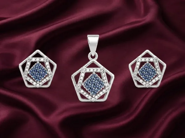 Blue Geometric Pendant & Earring Set
