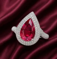 Ruby Teardrop Halo Ring