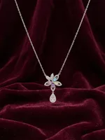 Multicolor Crystal Floral Pendant and Drop Earrings Set