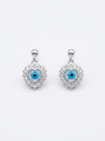 Heart-Shaped Evil Eye Stud Drop Earrings