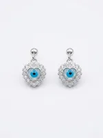 Heart-Shaped Evil Eye Stud Drop Earrings