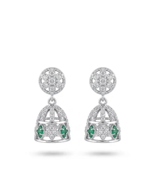 Emerald-Accent Cage Jhumki