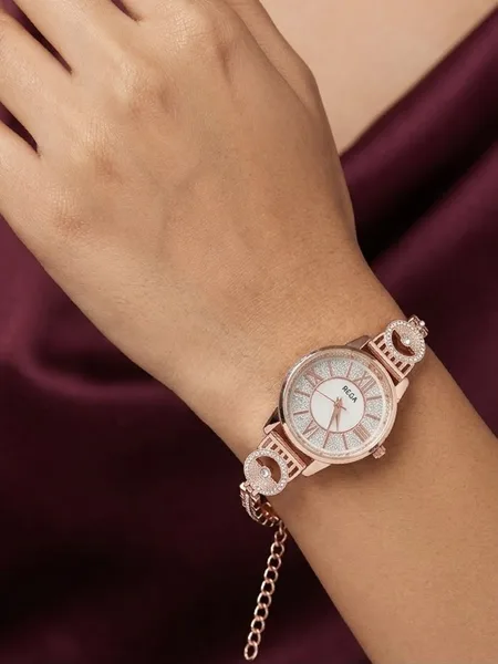 Pure Sterling Silver Rose Gold Plated Shimmer Roman Numeral Bracelet Watch