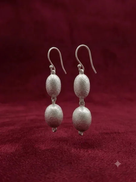 Brushed Matte Silver Dual-Bead Dangle Earrings