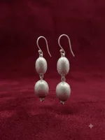 Brushed Matte Silver Dual-Bead Dangle Earrings