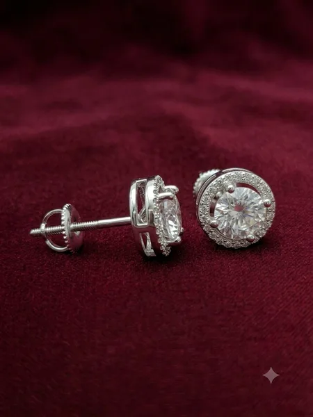 Classic Solitaire Halo Diamond Stud Earrings