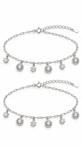 Star & Sparkle Design Silver Anklet