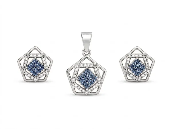 Blue Geometric Pendant & Earring Set