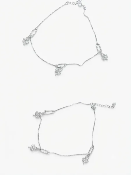 Pave Clover Paperclip Link Ankle
