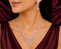 Regal Crystal Cascade Necklace Set