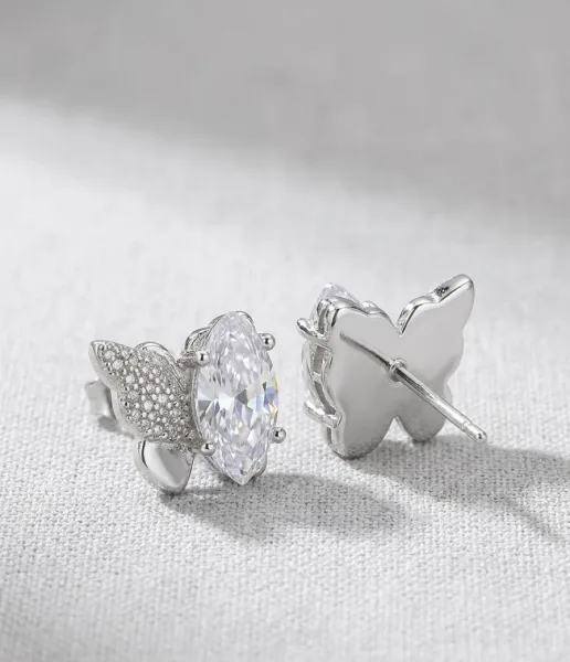 Marquise Diamond Aur Pavé CZ Butterfly Stud Earrings