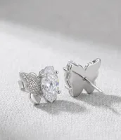 Marquise Diamond Aur Pavé CZ Butterfly Stud Earrings