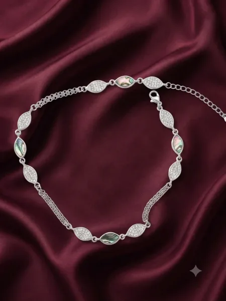 Silver Marquise Abalone Shell & CZ Station Anklet