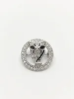 Silver Panther Head Circular Crystal Brooch Pin