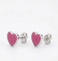 Sparkling Pink Crystal Heart Stud Earrings