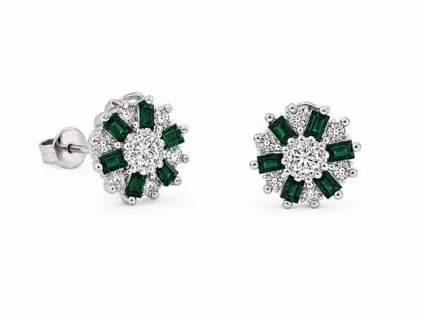 Green Floral Crystal Stud Earrings
