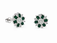 Green Floral Crystal Stud Earrings