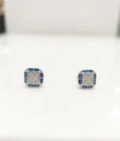 Sapphire & Diamond Halo Square Stud Earrings