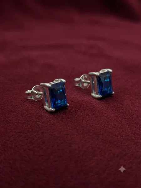 Royal Blue Emerald-Cut Stud Earrings
