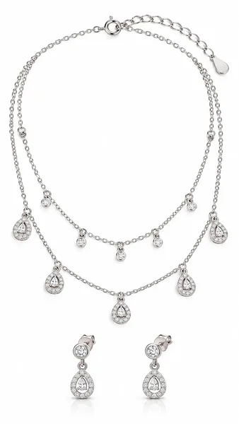 Double-Layer Teardrop CZ Necklace Set