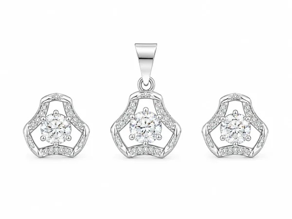 Elegant Round Halo Pendant & Earring Set