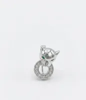 Emerald-Eyed Silver Panther Collar Brooch