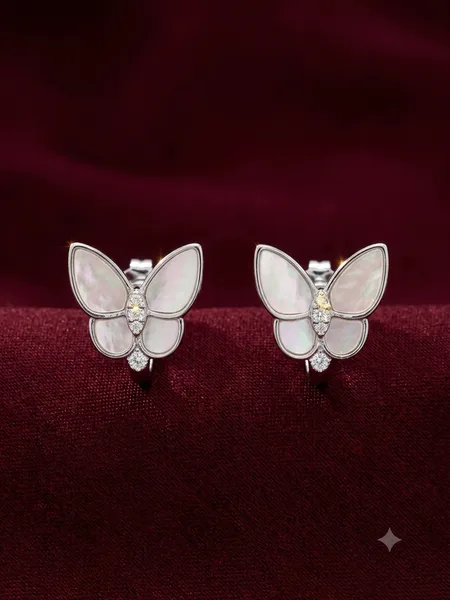 Mother of Pearl Diamond Butterfly Stud Earrings