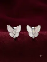 Mother of Pearl Diamond Butterfly Stud Earrings