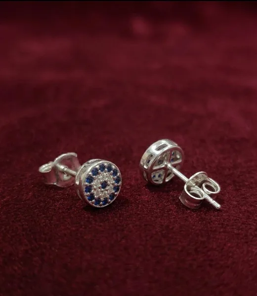 Evil Eye Round Halo Stud Earrings