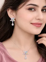 Multicolor Crystal Floral Pendant and Drop Earrings Set