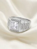Silver Square CZ Pave Accent Statement Ring