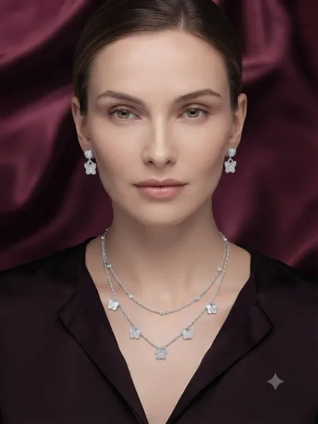 Elegant Floral Charm Layered Necklace & Earring Set