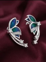 Azure Bloom Diamond Ear Climbers (or Enchanted Peacock Wing Studs)