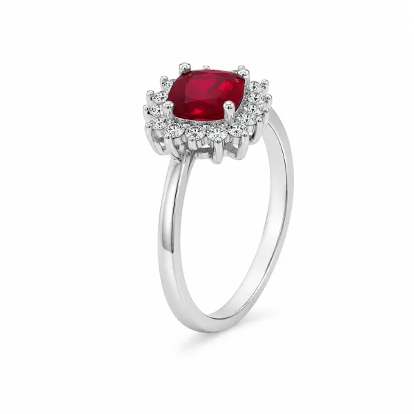 Sterling Silver Ruby Halo Ring