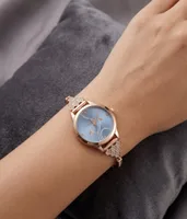 REQA Rose Gold-Toned & Light Blue Dial Floral Motif Watch