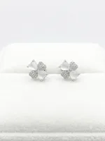 Four-Leaf Clover Mother-of-Pearl & Diamond Stud Earrings