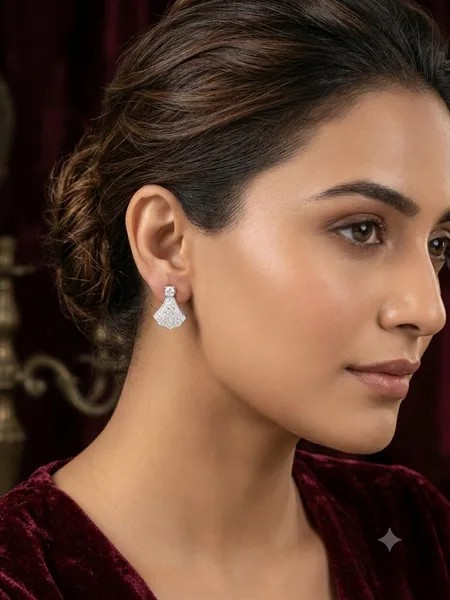 Elegant Fan-Shaped Pave Diamond Stud Earrings