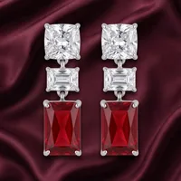 Ruby Red Geometric Drop Earrings
