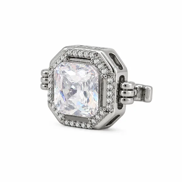 Silver Octagon Crystal Button