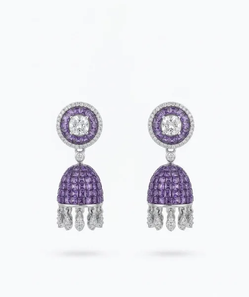 Royal Amethyst & Diamond Illusion Jhumki Earrings