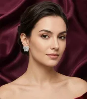 Marquise Diamond Aur Pavé CZ Butterfly Stud Earrings