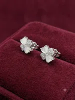 Four-Leaf Clover Mother-of-Pearl & Diamond Stud Earrings
