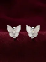 Mother of Pearl Diamond Butterfly Stud Earrings